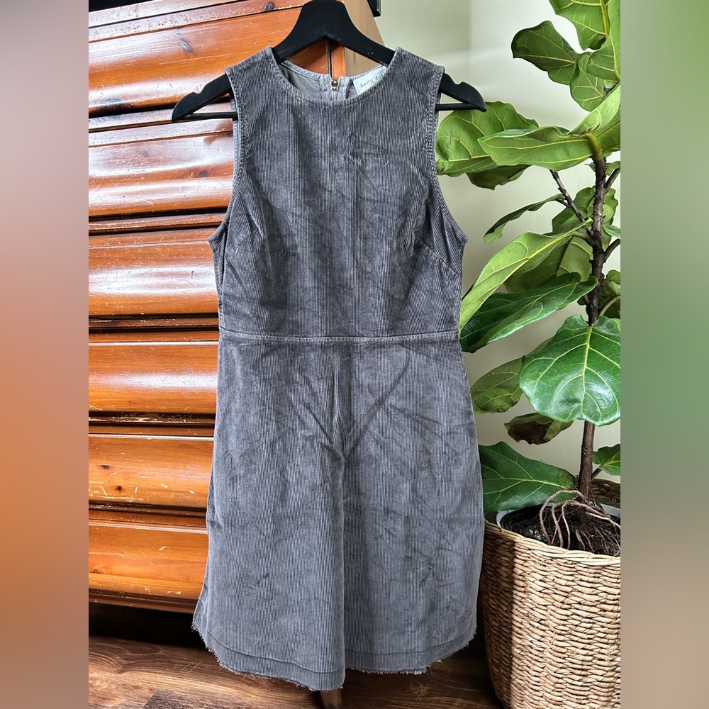 Bella Dahl Sleeveless Gray Cordory Dress Fringed Size Small